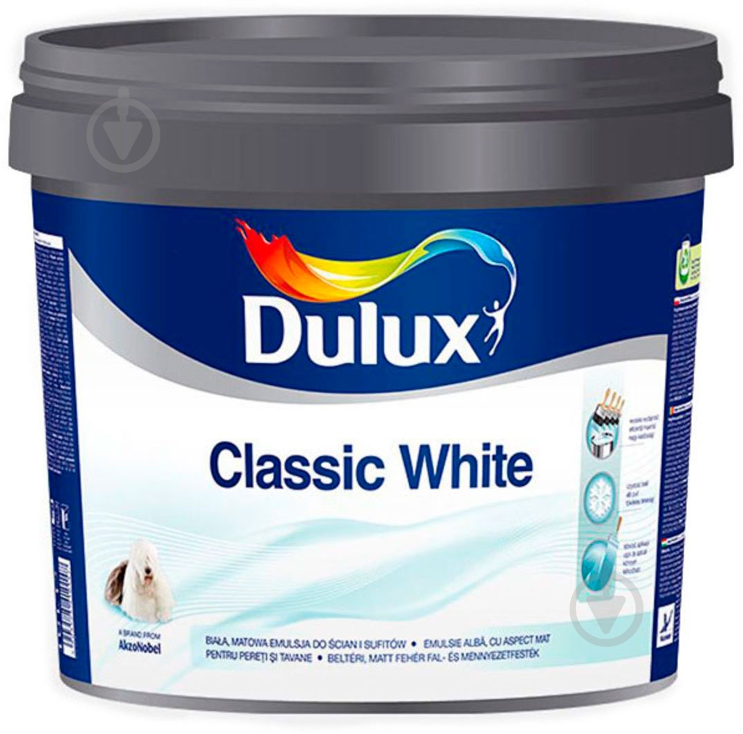 Краска водоэмульсионная Dulux Classic White мат 5 л 7 кг - фото 1