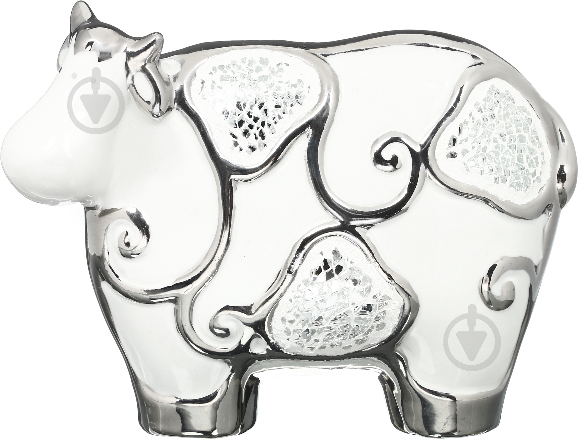 Статуетка корова HY21179-1 14х18х4 см білий із сріблястим - фото 1