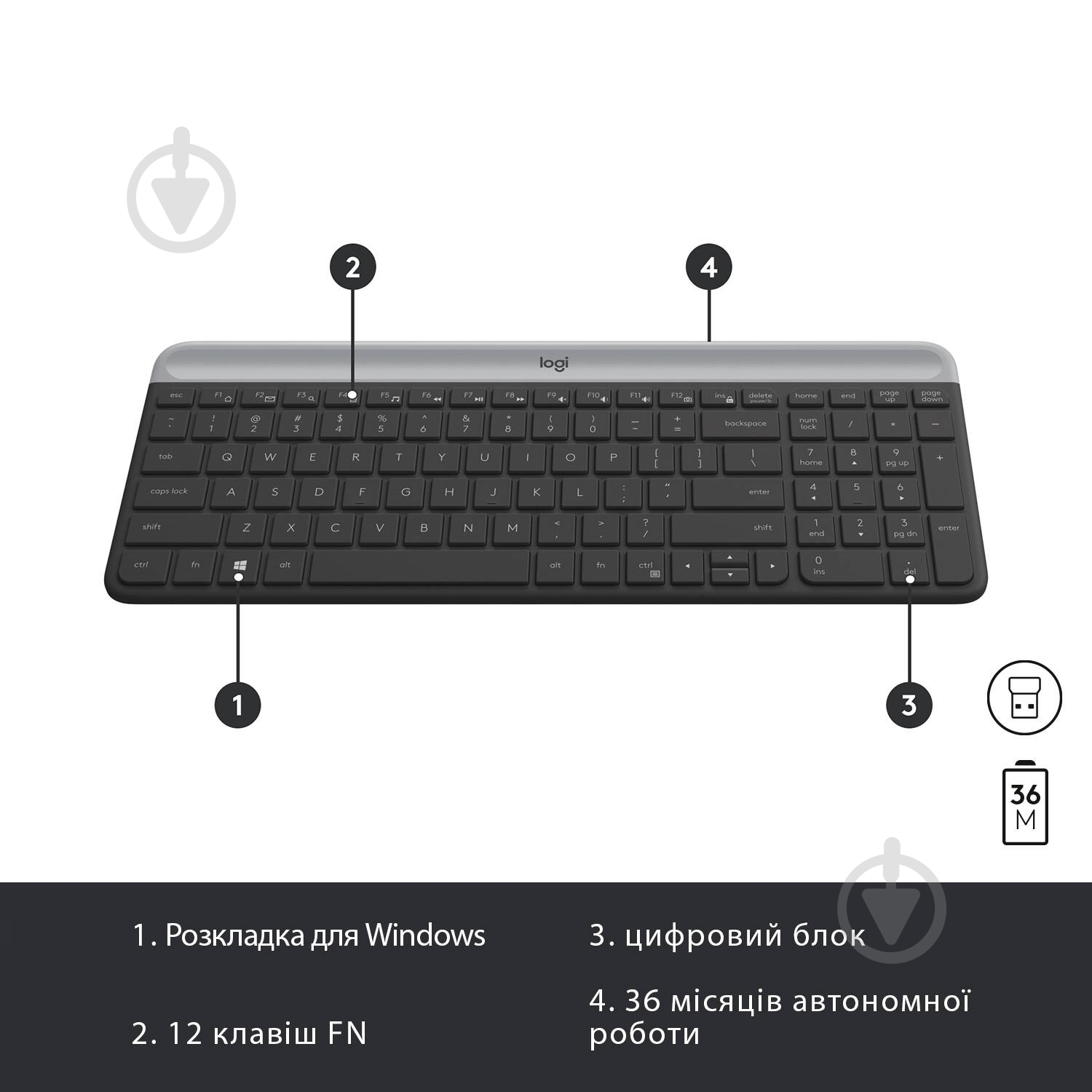 Комплект клавиатура и мышь Logitech MK470 Slim Wireless Keyboard and Mouse Combo Graphite - фото 6 Комплект клавиатура и мышь Logitech MK470 Slim Wireless Keyboard and Mouse Combo Graphite - фото 6