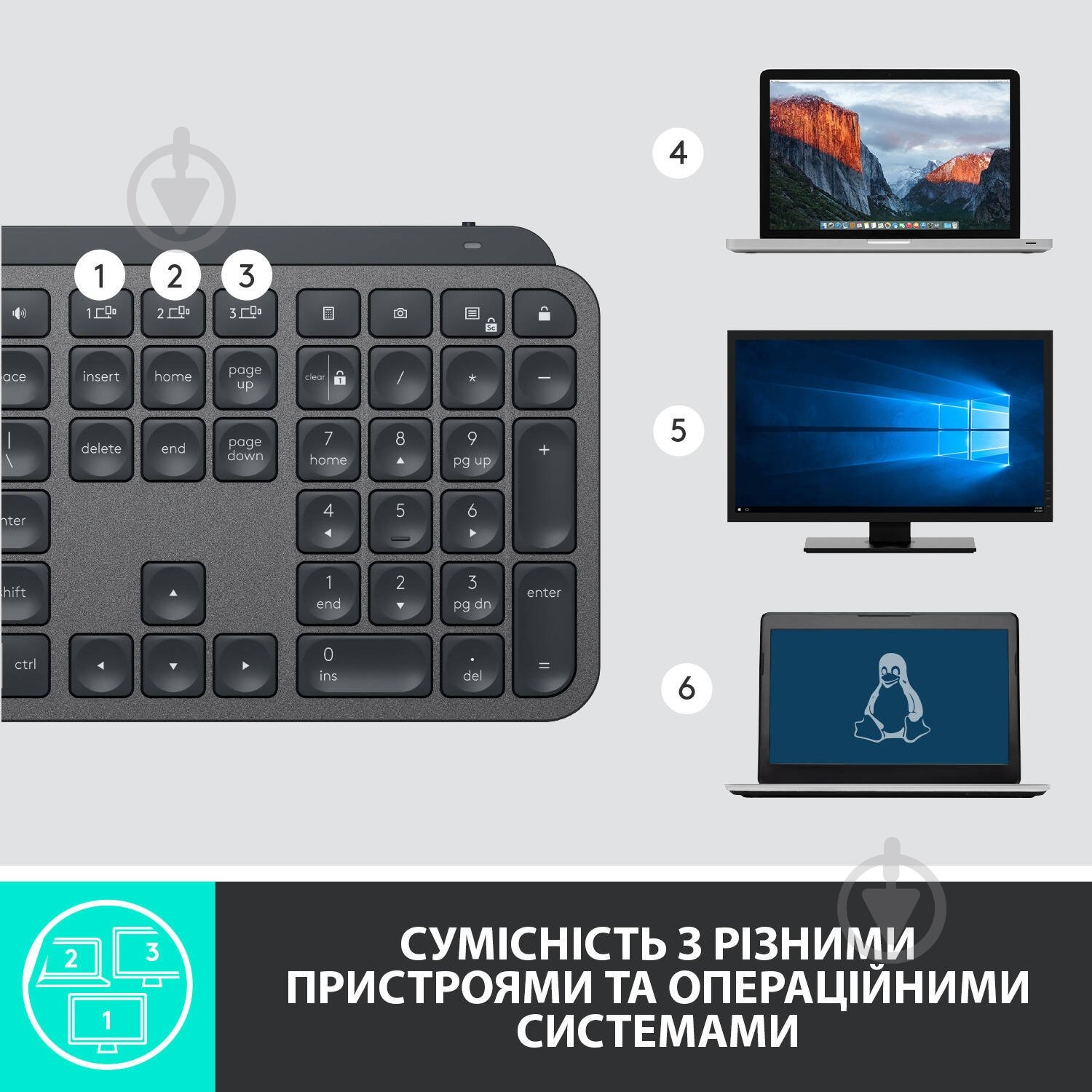 Клавиатура Logitech MX Keys Advanced Wireless Illuminated Keyboard Graphite INTNL (920-009417) black - фото 8 Клавиатура Logitech MX Keys Advanced Wireless Illuminated Keyboard Graphite INTNL (920-009417) black - фото 8
