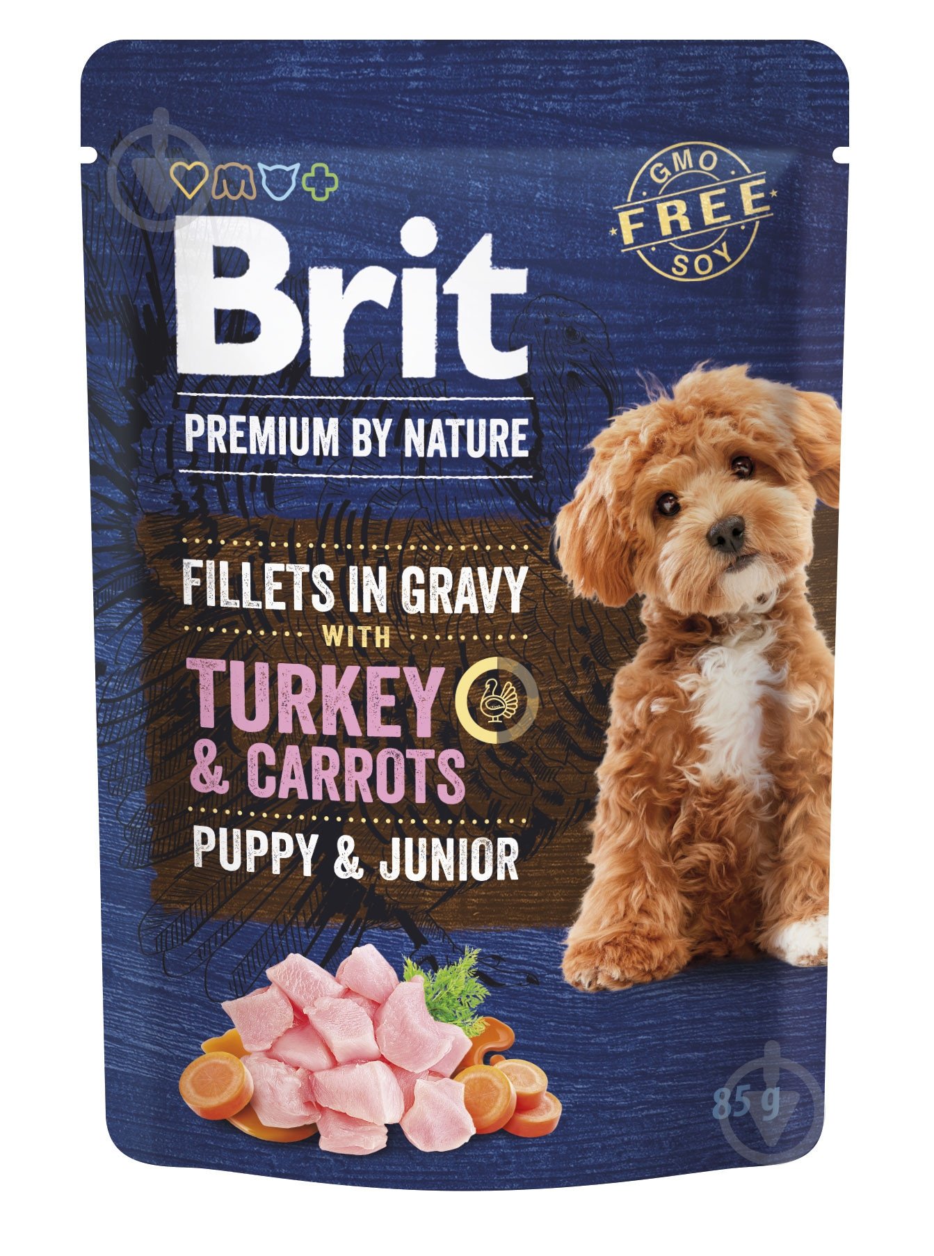 Корм вологий Brit Premium Fillets in Gravy Turkey & Carrots Puppy філе в соусі індичка та морква 85 г - фото 1 Корм вологий Brit Premium Fillets in Gravy Turkey & Carrots Puppy філе в соусі індичка та морква 85 г - фото 1