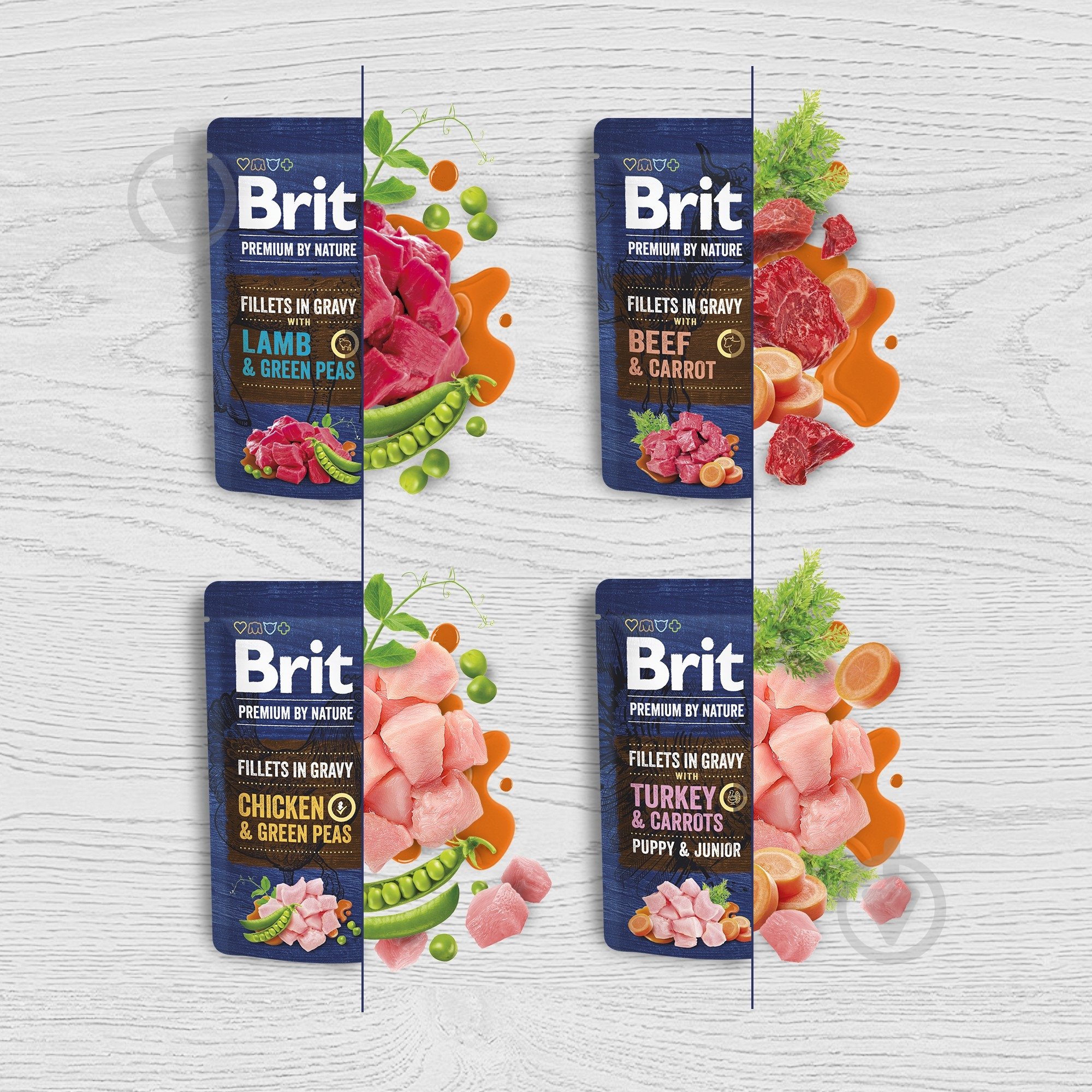 Корм вологий Brit Premium Fillets in Gravy Turkey & Carrots Puppy філе в соусі індичка та морква 85 г - фото 4 Корм вологий Brit Premium Fillets in Gravy Turkey & Carrots Puppy філе в соусі індичка та морква 85 г - фото 4