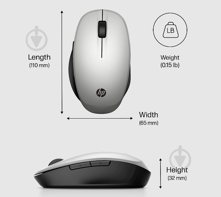 Мышь HP Dual Mode BT/WL silver (6CR72AA) - фото 6 Мышь HP Dual Mode BT/WL silver (6CR72AA) - фото 6