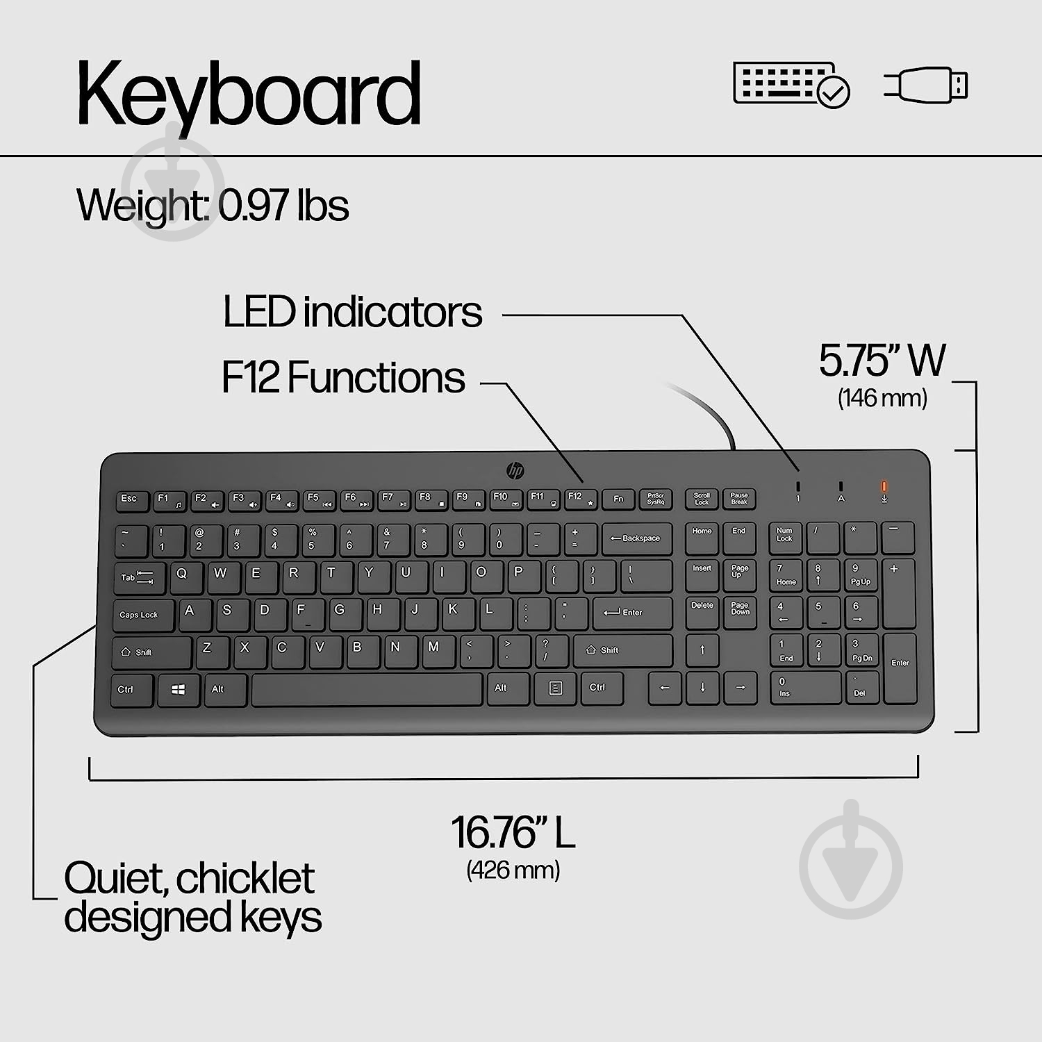 Клавиатура HP 150 USB UA (664R5AA) black - фото 4 Клавиатура HP 150 USB UA (664R5AA) black - фото 4