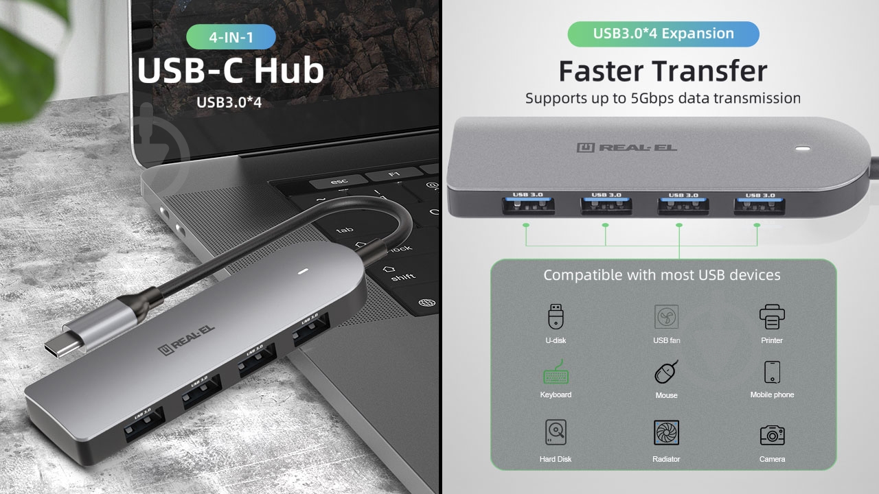 USB-хаб Real-el REAL-EL CQ-415 Space Grey - фото 10 USB-хаб Real-el REAL-EL CQ-415 Space Grey - фото 10