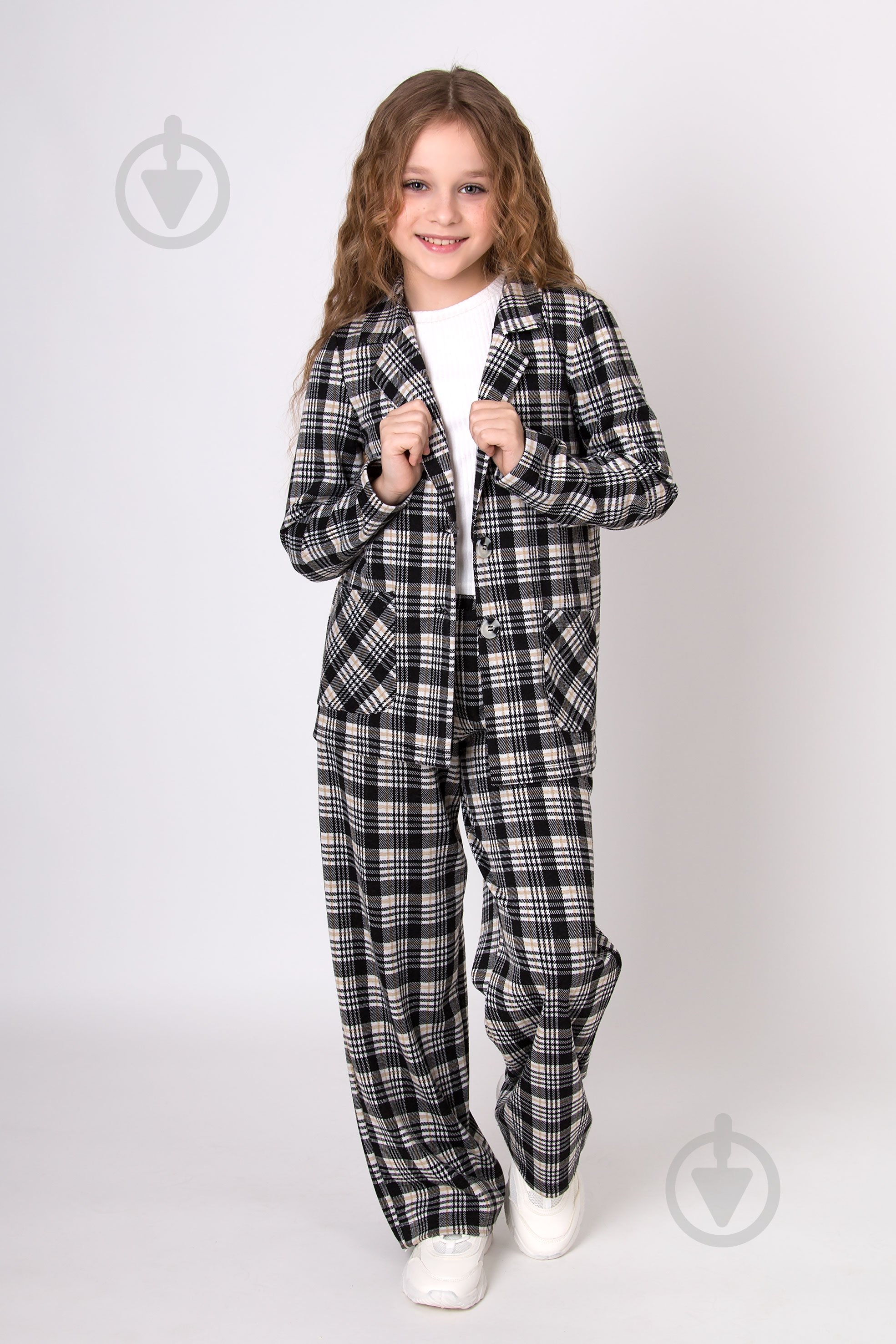 Костюм шкільний для дівчинки Mevis (01) р. 152 чорно-бежевий/клітинка Арт. 5167 - фото 1
