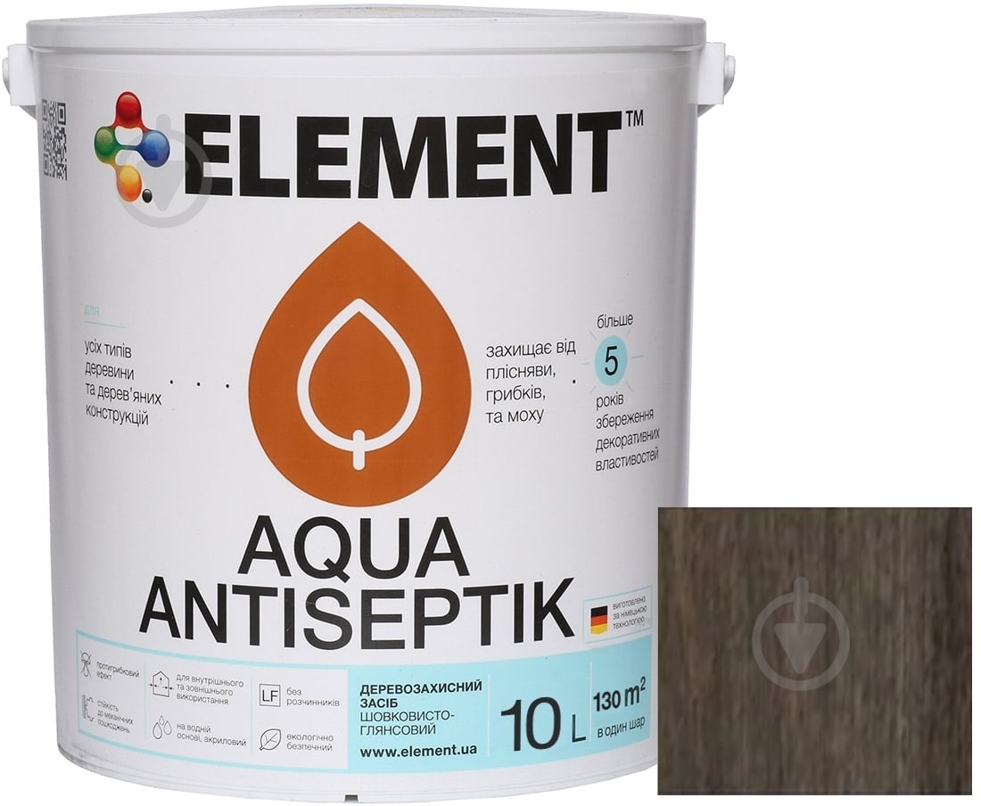 Лазурь-антисептик Element Aqua венге шелковистый глянец 10 л - фото 2
