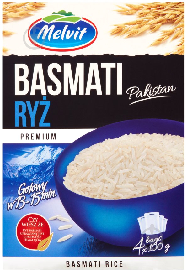 Рис Melvit басмати в пакетиках для варки 400 г - фото 1
