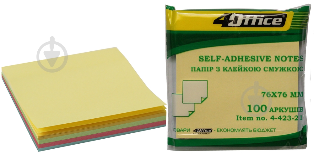 Блоки паперові самоклейкі 76х76 мм 100 арк. 2041510 4Office - фото 1