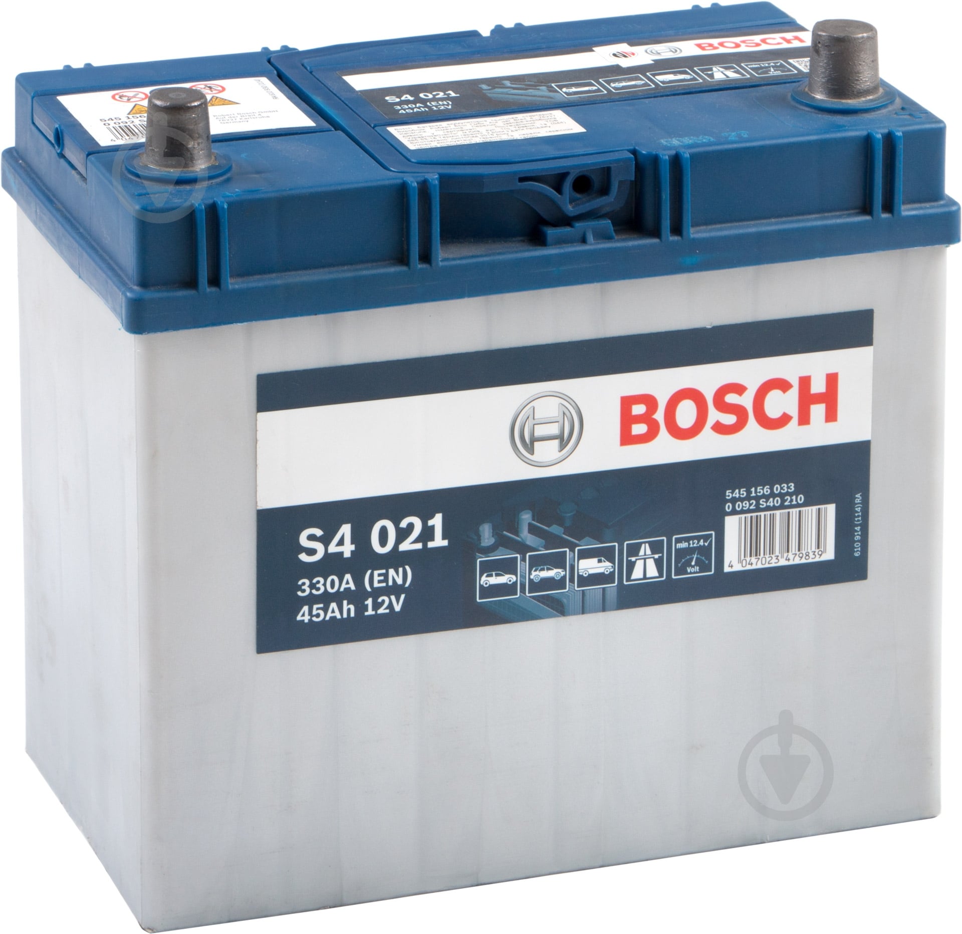 Аккумулятор автомобильный Bosch S4 Silver 45Ah 330A 12V 0092S40210 «+» справа (0 092 S40 210) - фото 1