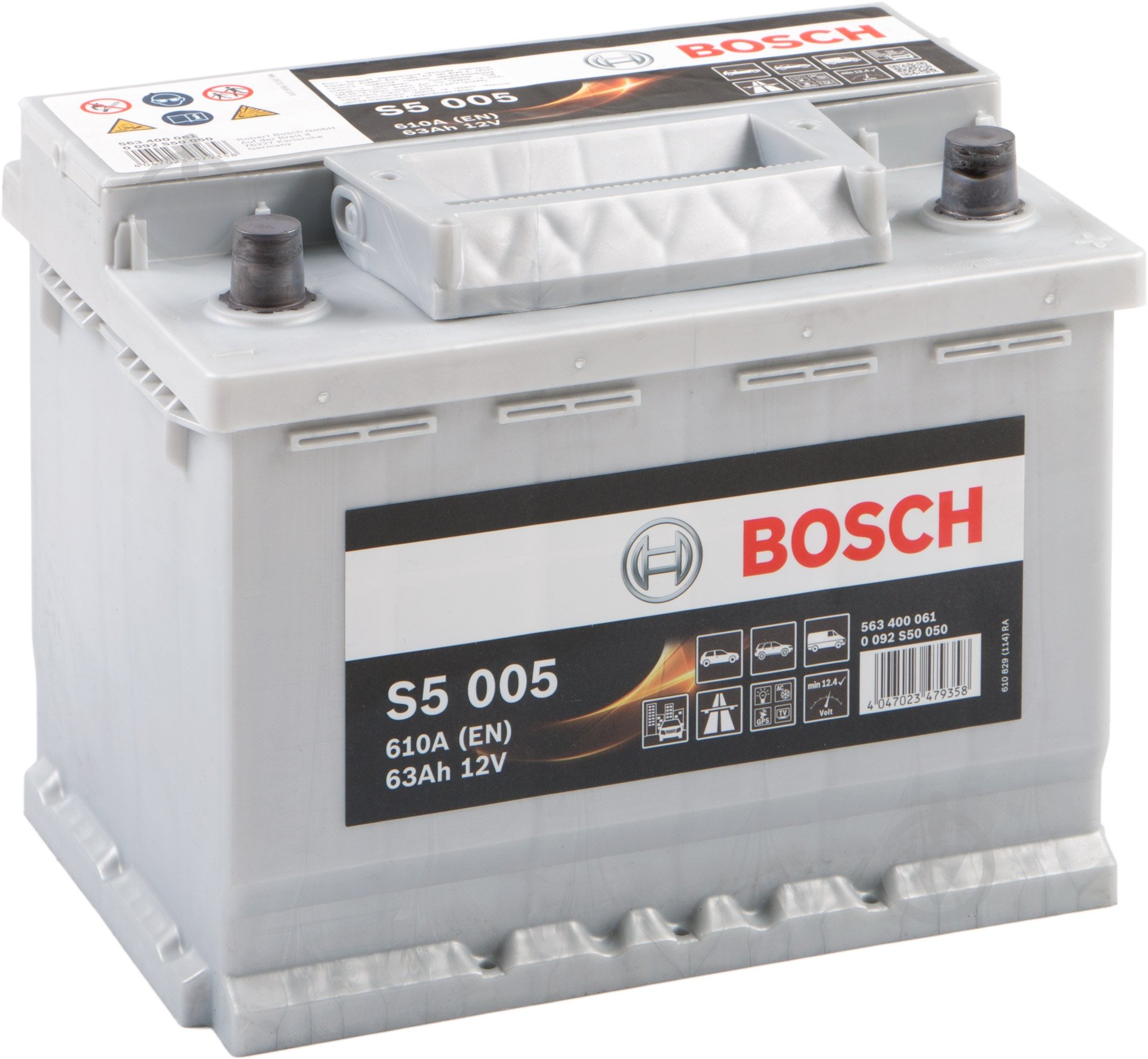 Аккумулятор автомобильный Bosch S5 63Ah 610A 12V «+» справа (0092S50050) - фото 1