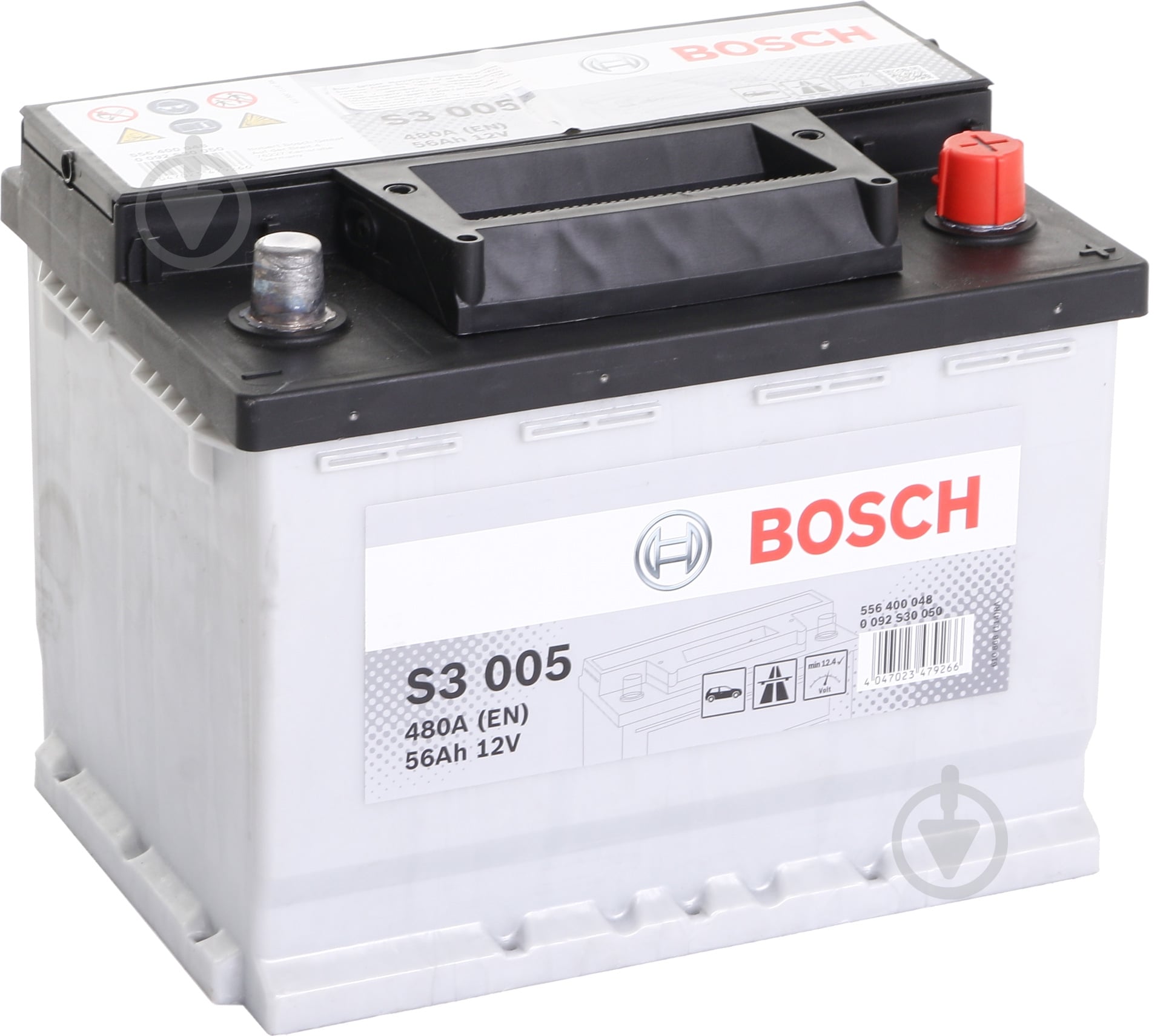 Аккумулятор автомобильный Bosch S3 56Ah 480A 12V 0092S30050 «+» справа (0 092 S30 050) - фото 1