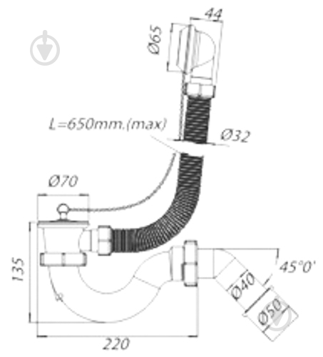 Сифон для ванны SoloPlast Волна В-0120 (с трубой отвода 45*) - фото 2