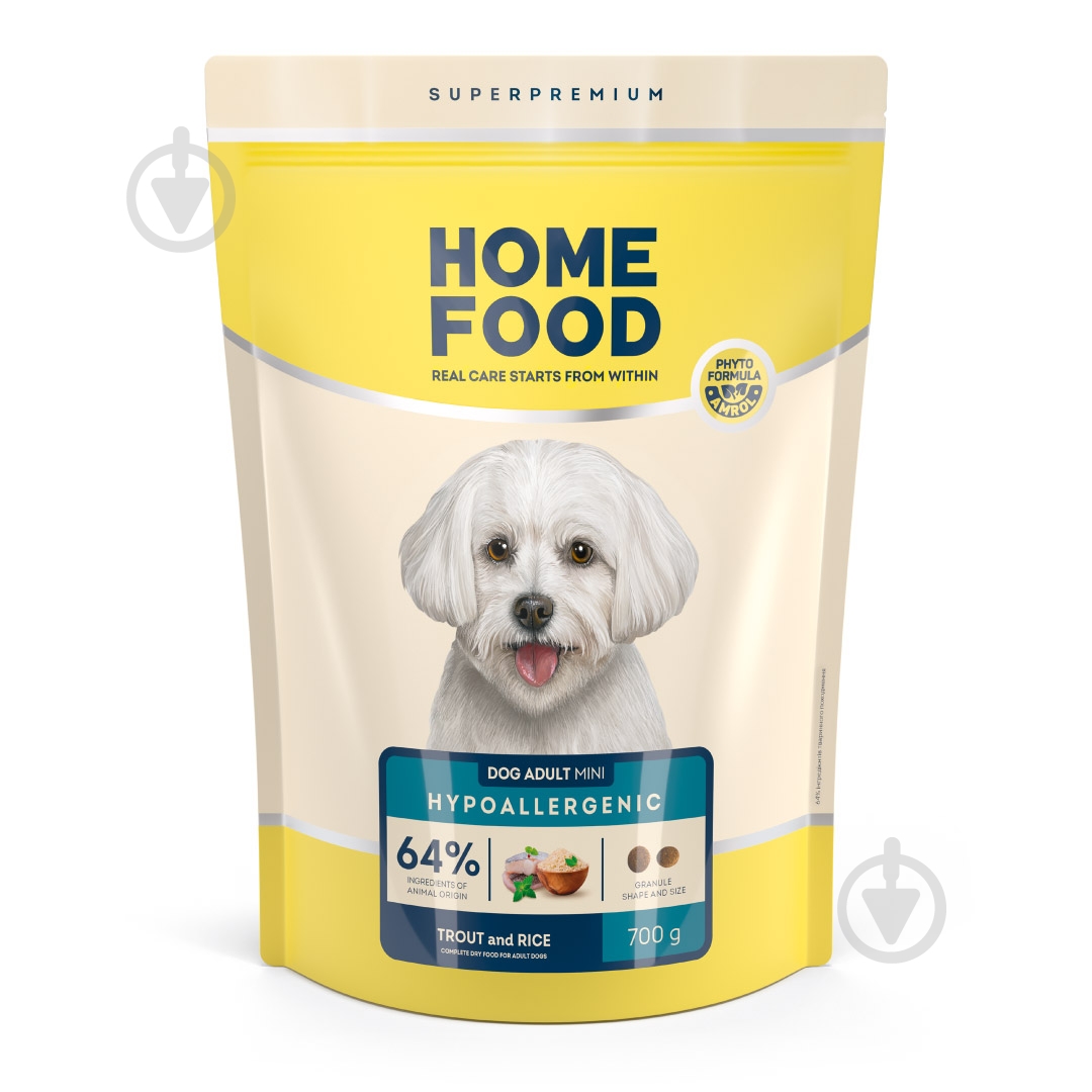 Корм сухой Home Food гипоаллергенный для взрослых собак мелких пород Форель и рис Hypoallergenic 700 г - фото 1