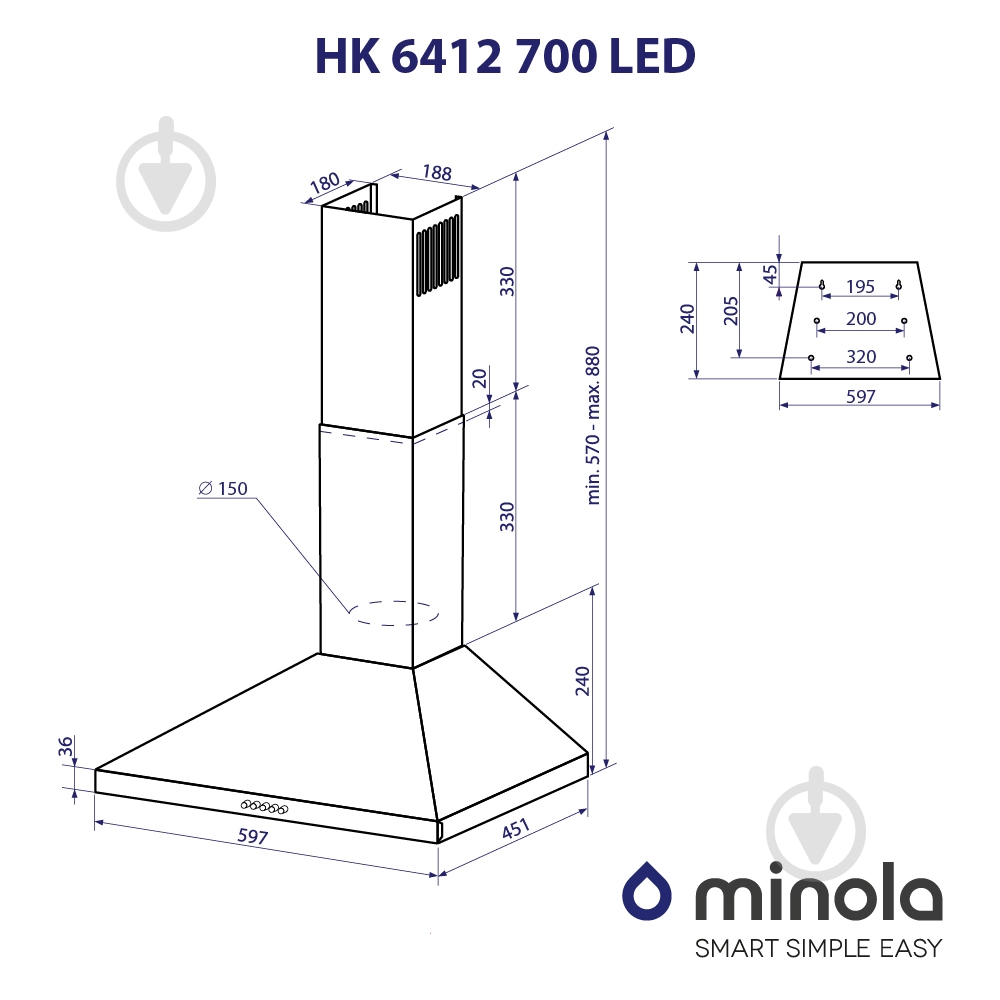 Вытяжка Minola HK 6412 BL 850 LED - фото 11