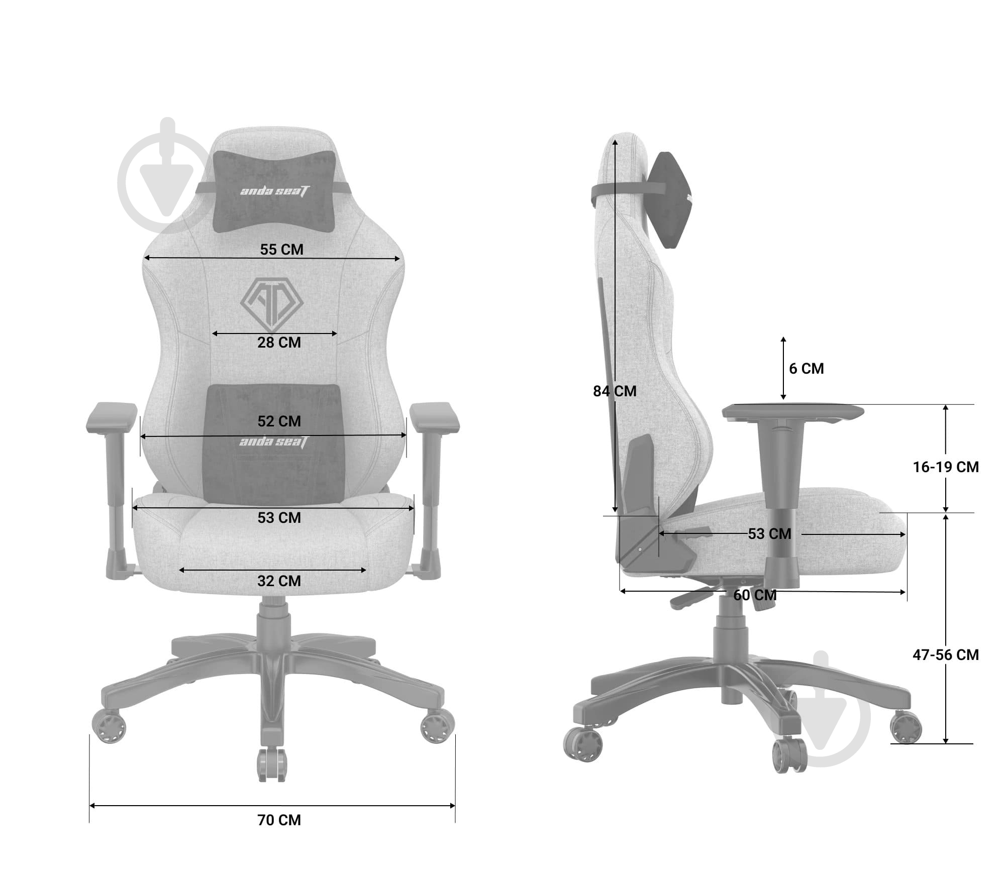 Кресло игровое Anda Seat Phantom 3 Size L Black Fabric (AD18Y-06-B-F) черный - фото 21