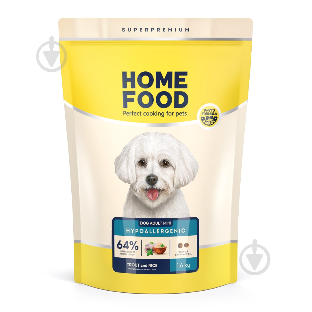 Корм сухий Home Food для дорослих собак малих порід Форель та рис Hypoallergenic 1,6 кг - фото 1 Корм сухий Home Food для дорослих собак малих порід Форель та рис Hypoallergenic 1,6 кг - фото 1