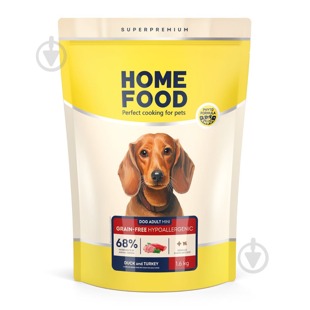 Корм сухой беззерновой Home Food для взрослых собак малых пород Утка и индейка Grain-free hypoallergenic 300 г - фото 1