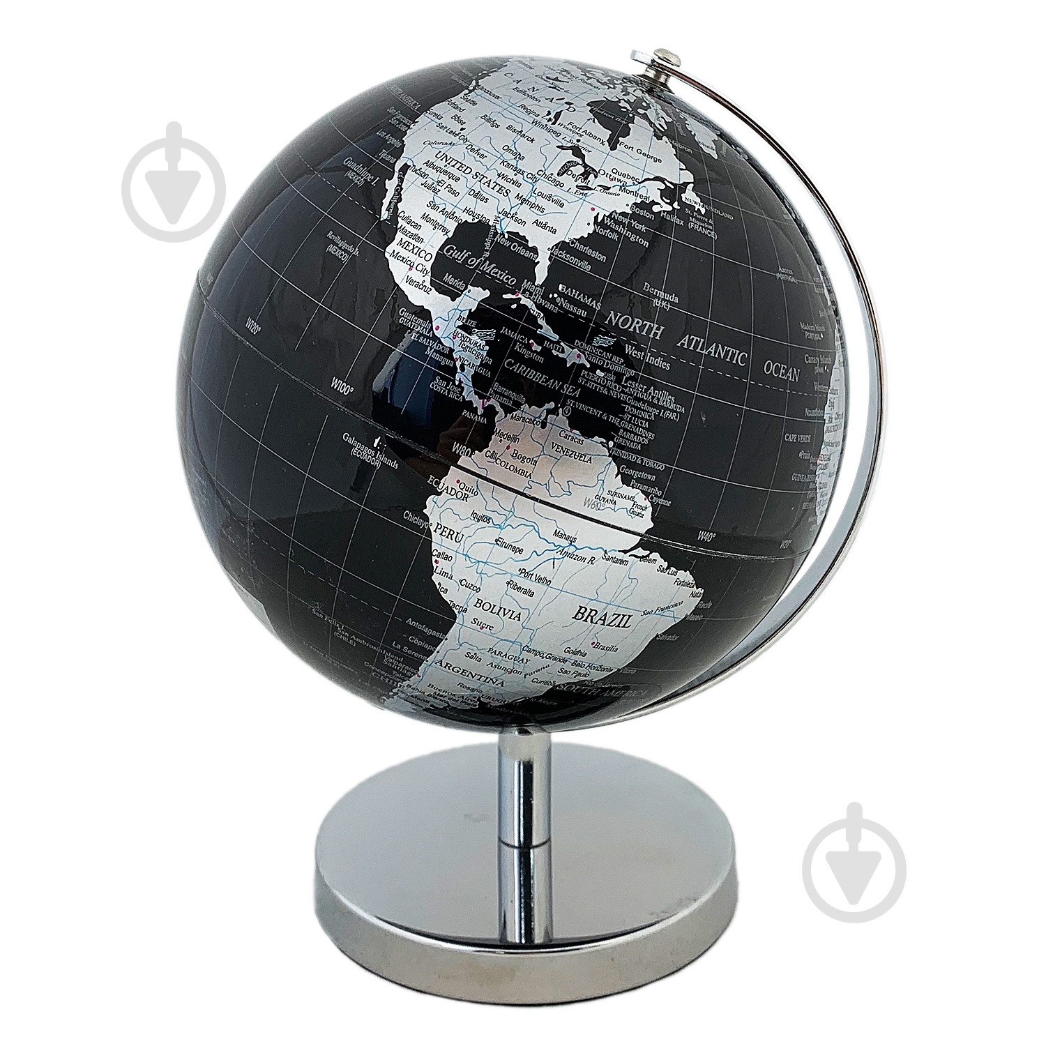 Глобус 19х14 см черно-серебряный - фото 1