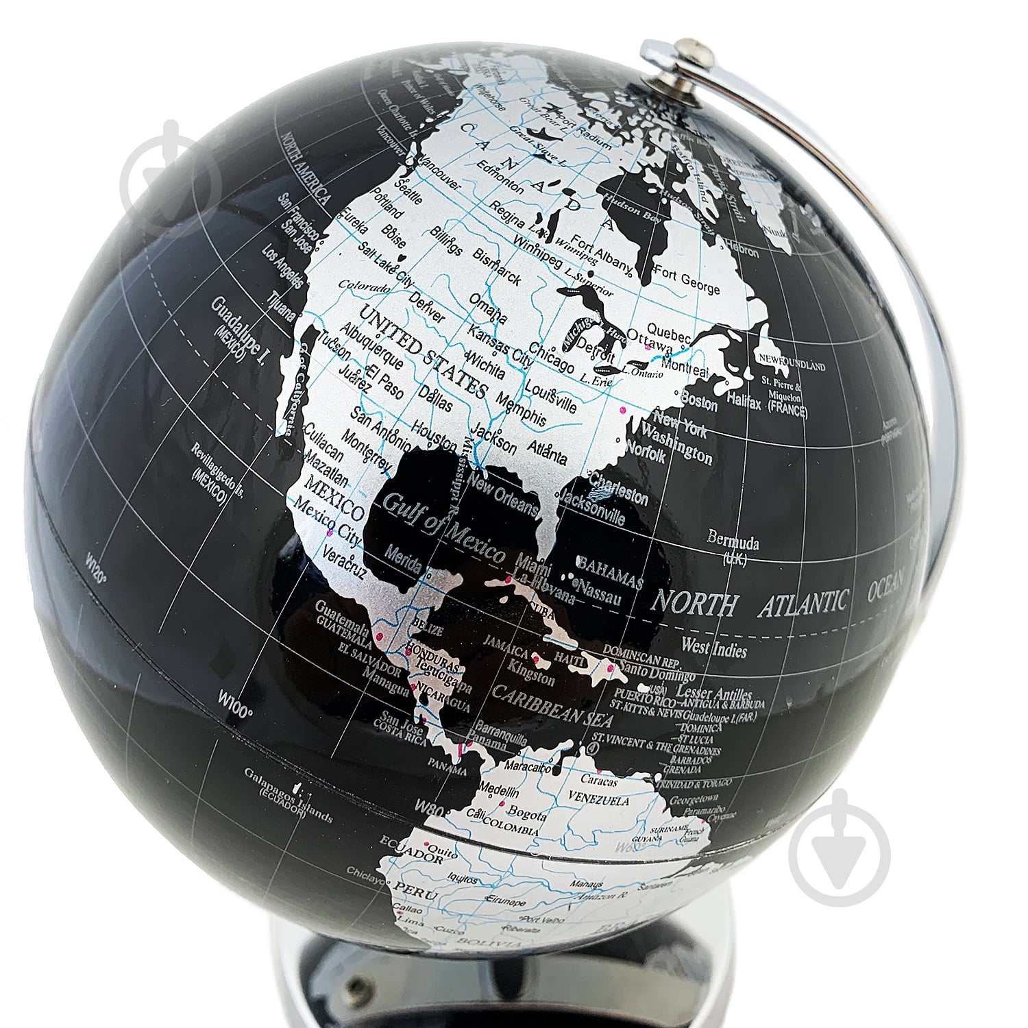 Глобус 19х14 см черно-серебряный - фото 3