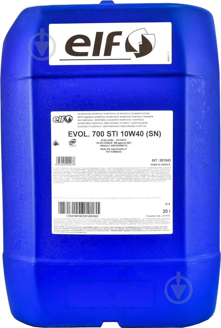 Моторное масло полусинтетическое Elf Evolution 700 STI 10W-40 20 л (201543) - фото 1