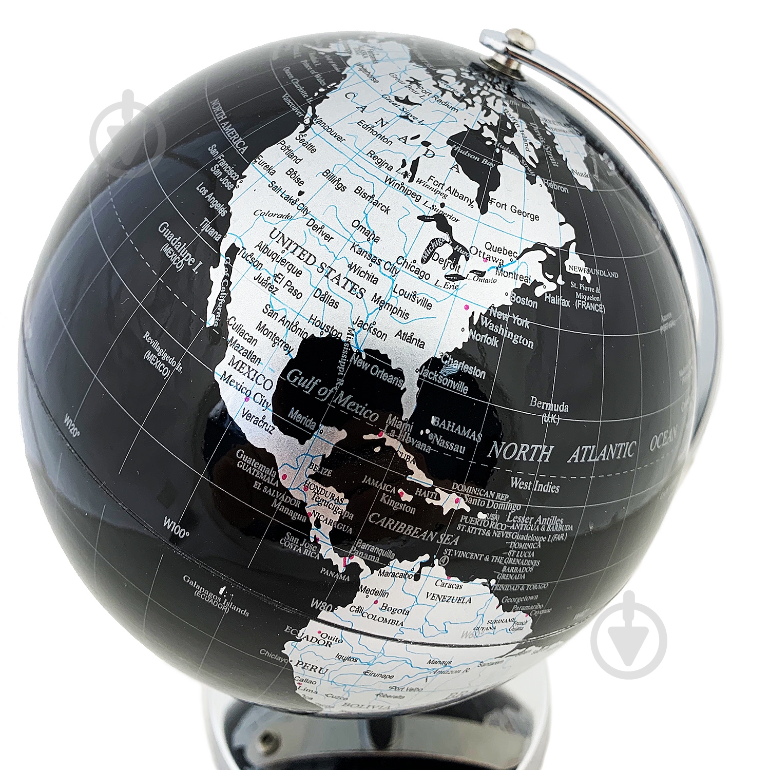 Глобус 27х20 см черно-серебряный - фото 3 Глобус 27х20 см черно-серебряный - фото 3