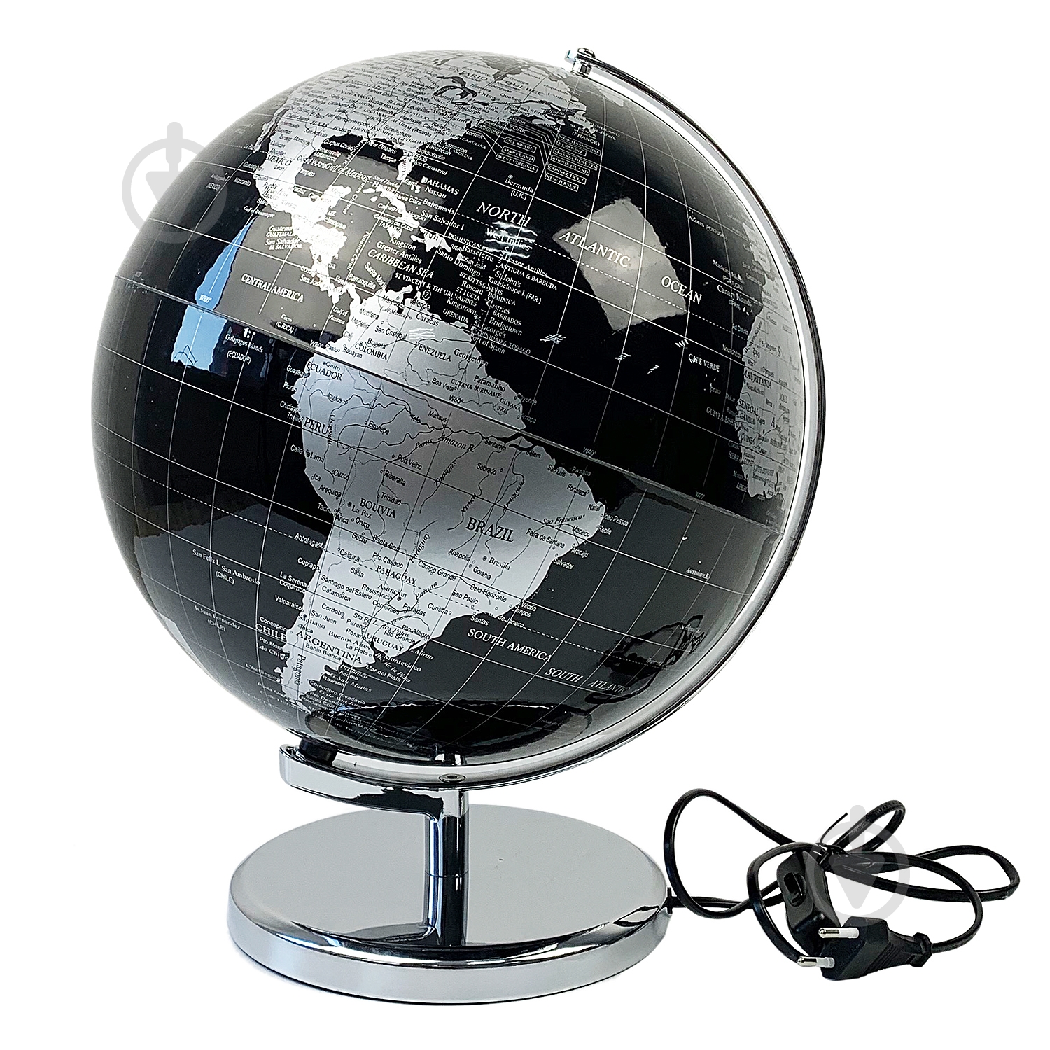 Глобус 34х32 см чорно-сріблястий - фото 1 Глобус 34х32 см чорно-сріблястий - фото 1