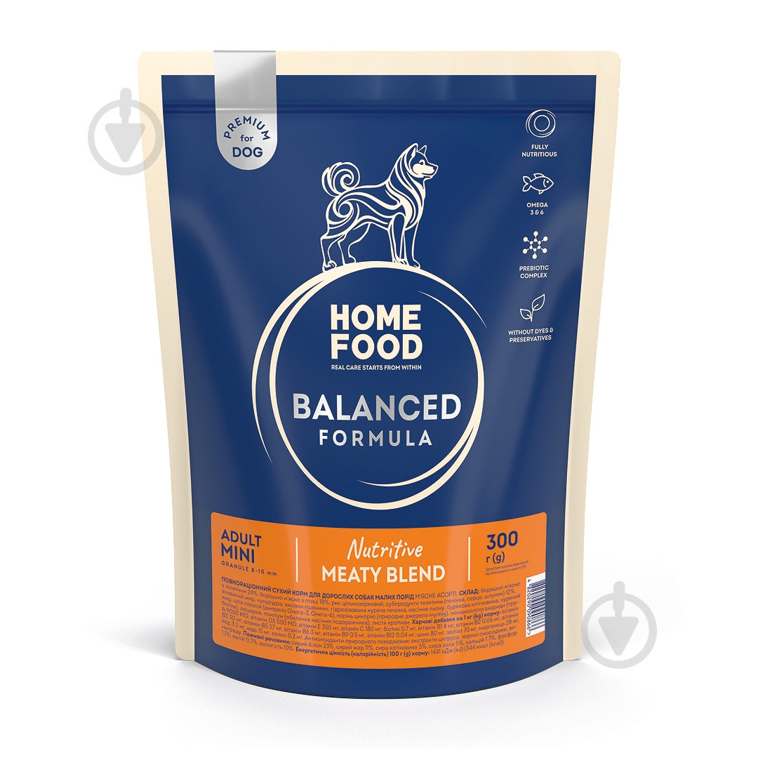 Корм сухий Home Food для дорослих собак малих порід "М’ясне асорті" Nutritive Balanced Formula 300 г - фото 1 Корм сухий Home Food для дорослих собак малих порід "М’ясне асорті" Nutritive Balanced Formula 300 г - фото 1
