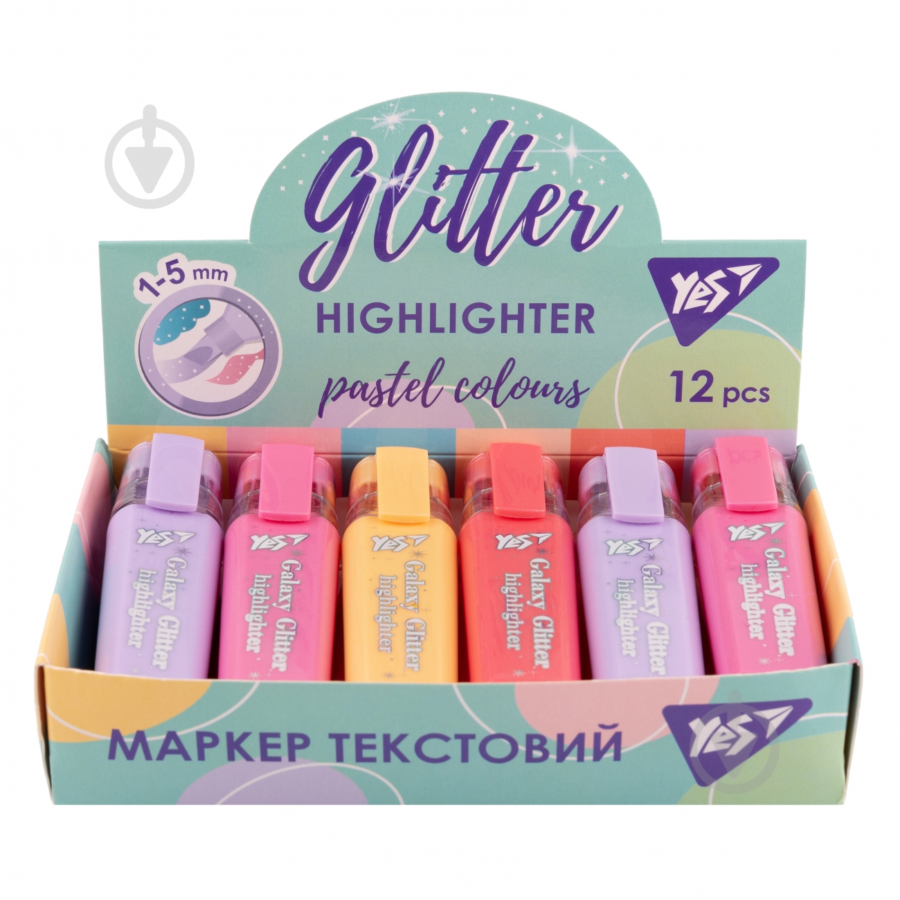 Маркер текстовий YES Galaxy Glitter 4 шт. мульті 390791 - фото 2