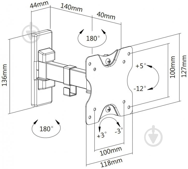 Крепление для телевизора Brateck LDA21-111 поворотно-наклонные 15"-24" черный - фото 2