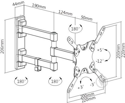 Крепление для телевизора Brateck LDA21-223 поворотно-наклонные 13"-42" черный - фото 7