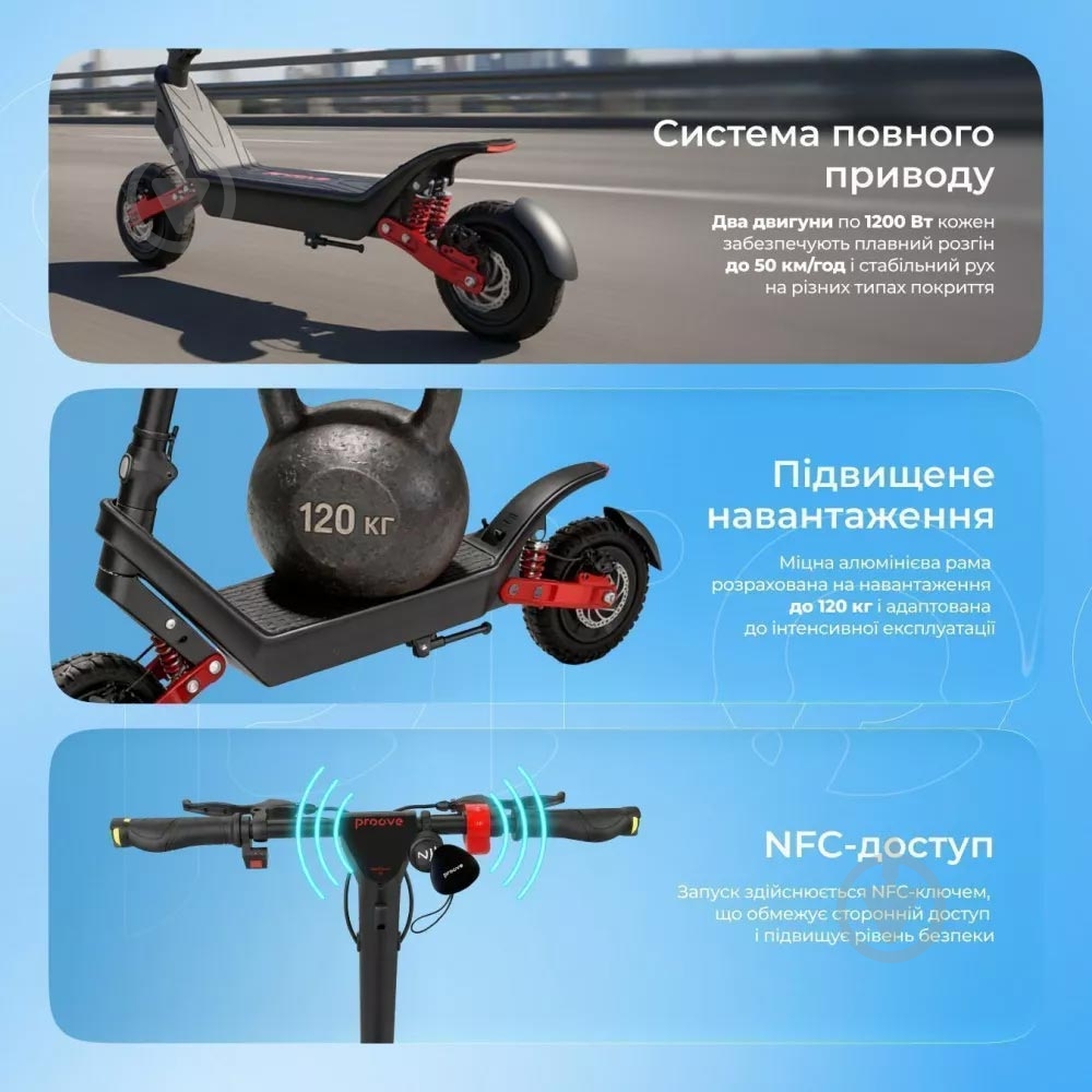 Електросамокат Proove Model Dual Sport SE App 1200W Black/Red (DLSE24050302) - фото 3