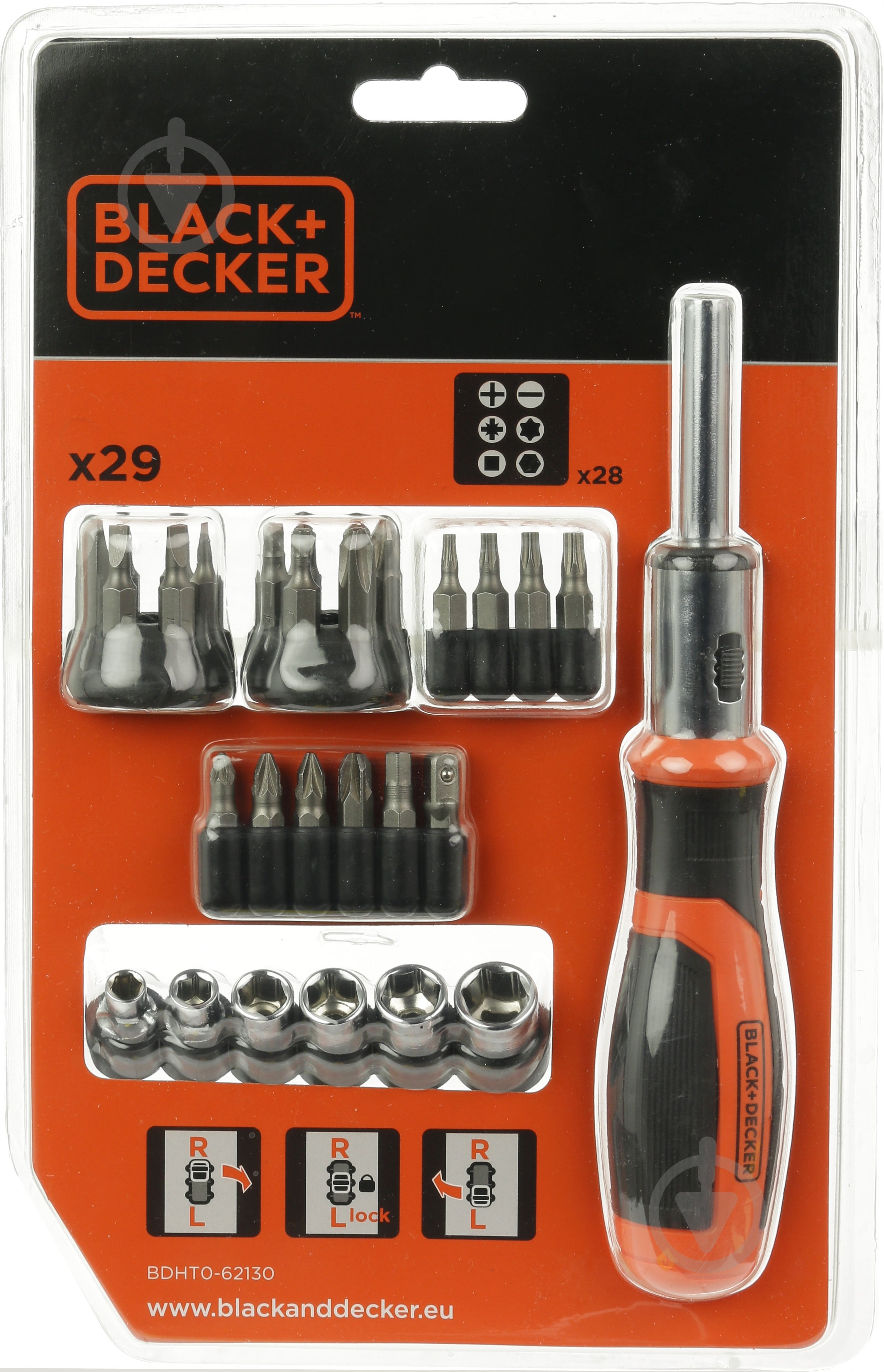 Отвертка со сменными насадками Black+Decker BDHT0-62130 - фото 1