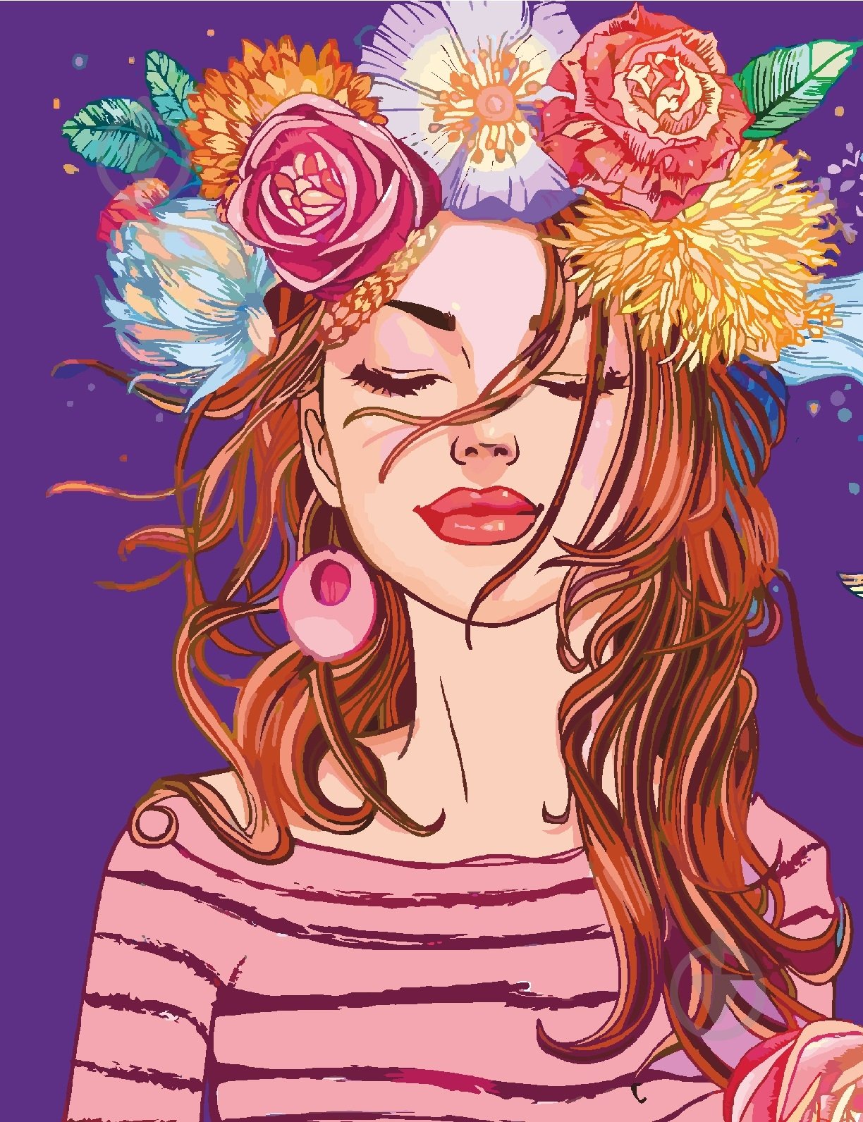 Холст на картоне с контуром Девушка в венке 30x40 см Rosa Start - фото 1