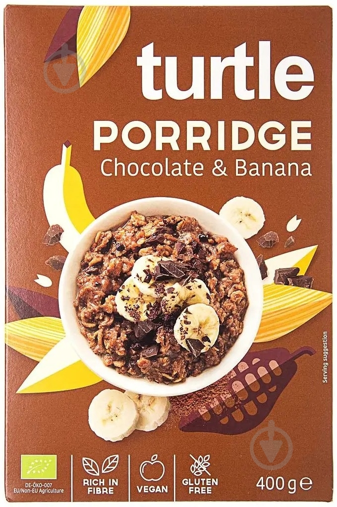 Каша вівсяна Turtle з шоколадом та бананом без глютену органічна 400 г (W9000) - фото 1 Каша вівсяна Turtle з шоколадом та бананом без глютену органічна 400 г (W9000) - фото 1