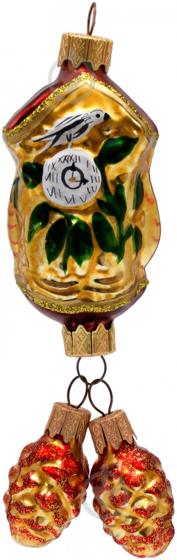 Елочная игрушка Часики с шишками 15 см - фото 1