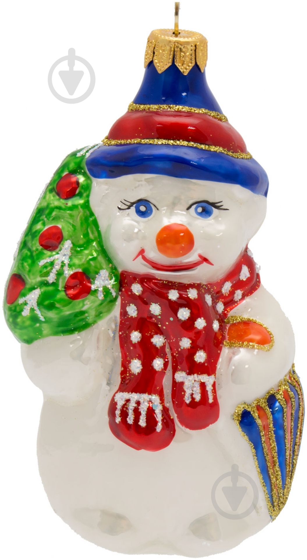 Елочная игрушка Снеговик с елкой 15 см - фото 1