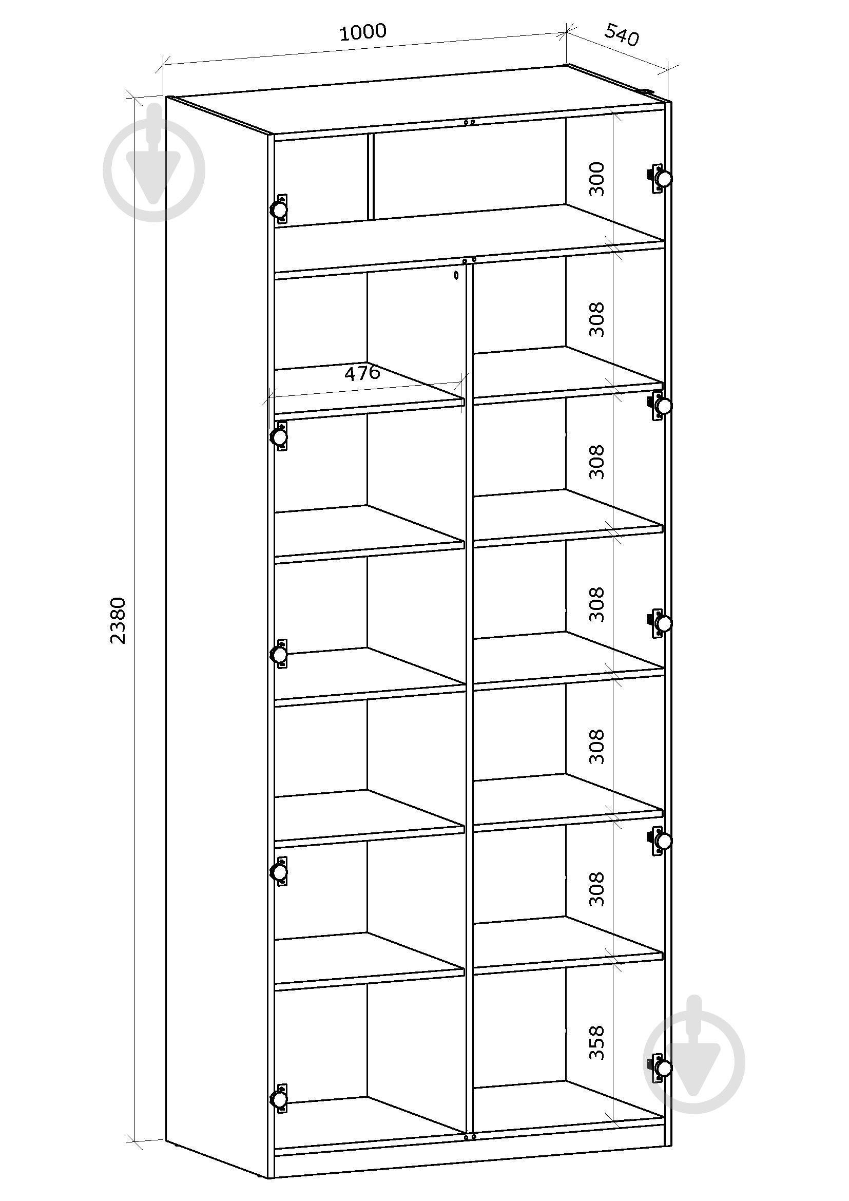 УЦІНКА! Корпус шафи Грейд ш-к ФЛЕКС тип №6 1000х2380х540 мм білий (УЦ №2578) - фото 2 УЦІНКА! Корпус шафи Грейд ш-к ФЛЕКС тип №6 1000х2380х540 мм білий (УЦ №2578) - фото 2