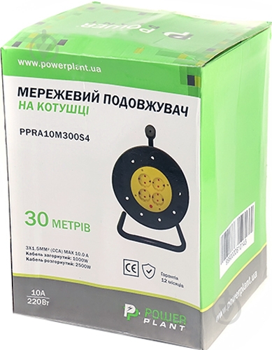 Подовжувач на котушці PowerPlant 30 м, 3x1.5 мм², 10А, 4 розетки (JY-2002/30) PPRA10M300S4 - фото 3