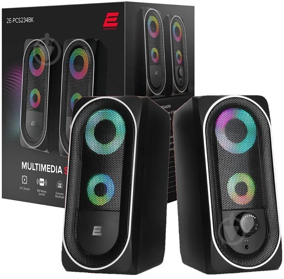 Акустическая система 2E PCS234 RGB 2.0 black - фото 1