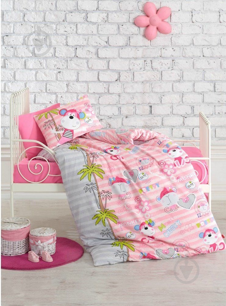 Комплект постільної білизни Cotton box рожевий Sevimli Maymunlar - фото 1