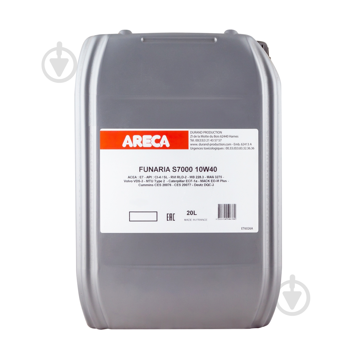 ARECA FUNARIA S7000 10W40 20L DRUM CI-4/SL E7 VDS-3 MB 228.3 MAN 3275 CUMMINS CES 20078 20L