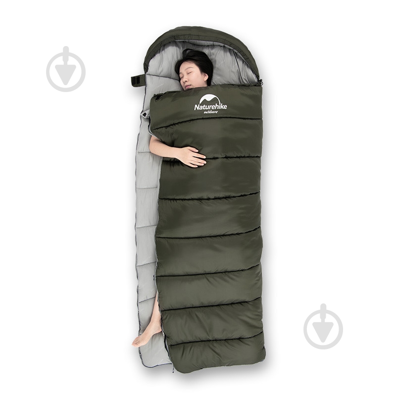 Спальник Naturehike с капюшоном U250 NH20MSD07, (6°C), левый, темно-зеленый - фото 4