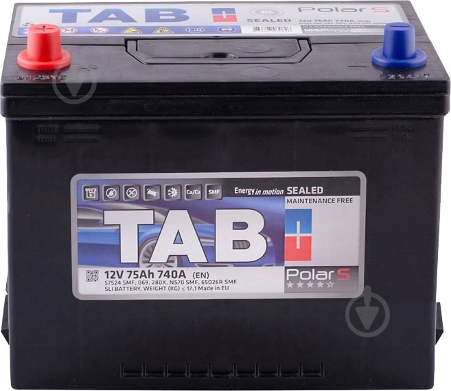 Аккумулятор автомобильный TAB Polar S JIS 75Ah 740A 12V 246775 «+» слева (246775) - фото 1