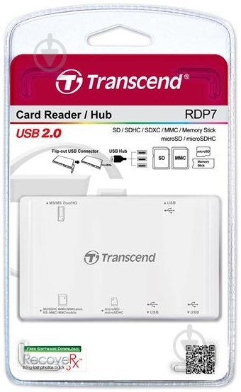 Кардридер Transcend USB 2.0 + USB HUB (TS-RDP7W) - фото 4 Кардридер Transcend USB 2.0 + USB HUB (TS-RDP7W) - фото 4