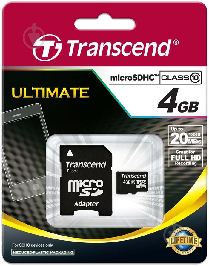Карта пам'яті Transcend MicroSDHC 4GB + SD adapter (TS4GUSDHC10) - фото 2 Карта пам'яті Transcend MicroSDHC 4GB + SD adapter (TS4GUSDHC10) - фото 2