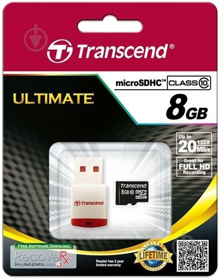 Карта памяти Transcend MicroSDHC 8GB (TS8GUSDHC10-P3) - фото 1 Карта памяти Transcend MicroSDHC 8GB (TS8GUSDHC10-P3) - фото 1