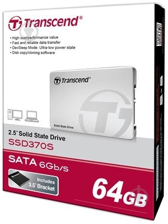 SSD-накопитель TRANSCEND 370 64GB 2,5" SATA III (TS64GSSD370S) - фото 2 SSD-накопитель TRANSCEND 370 64GB 2,5" SATA III (TS64GSSD370S) - фото 2