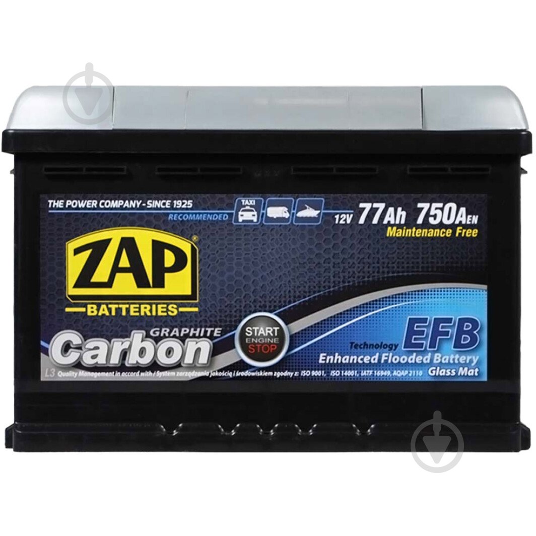 Аккумулятор автомобильный ZAP Carbon 77Ah 750A 12V «+» справа - фото 1