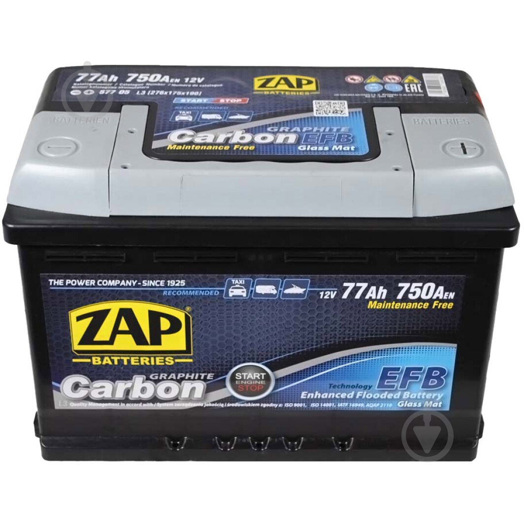 Аккумулятор автомобильный ZAP Carbon 77Ah 750A 12V «+» справа - фото 2